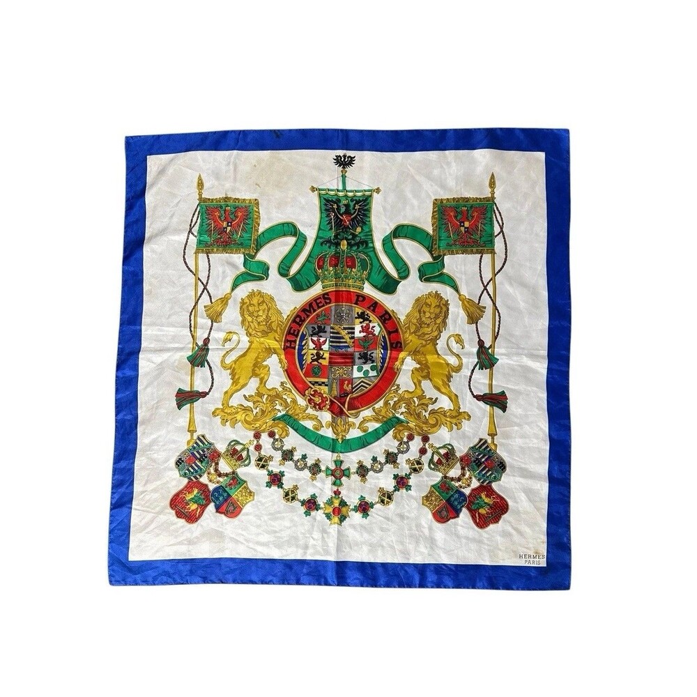 Vtg Hermes Paris 33" x 34" Square Scarf Rampant Lion Full Crest Rare